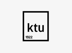 Kauno technologijos universiteto logotipas su užra&scaron;u &bdquo;ktu&ldquo; ir skaičiumi &bdquo;1922&ldquo; kvadrato rėmelyje, juodai baltas dizainas, nuoroda į informaciją apie partnerį.
